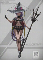  animal_ears bare_shoulders belt black_gloves boots breasts brown_kemomimi-chan_(krr) cat_ears commission cyborg english_text female glaze_artifacts gloves hat highres holding holding_staff long_hair looking_at_viewer mecha_musume micro_shorts navel open_mouth original paid_reward_available pixiv_commission purple_eyes purple_hair revealing_clothes revision science_fiction shorts solo staff thigh_gap tom-neko_(zamudo_akiyuki) underboob very_long_hair witch_hat 