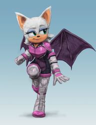  2020 5_fingers anthro bat bat_wings boots clothing eyeshadow female fingers footwear fur gloves handwear joeadok lipstick makeup mammal membrane_(anatomy) membranous_wings rouge_the_bat sega simple_background solo sonic_the_hedgehog_(series) tan_body tan_skin white_body white_fur wings 