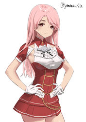  aiguillette armpit_cutout breasts clothing_cutout contrapposto cowboy_shot female hands_on_own_hips highres kantai_collection long_hair luigi_di_savoia_duca_degli_abruzzi_(kancolle) medium_breasts military military_uniform one-hour_drawing_challenge pink_eyes pink_hair red_skirt simple_background skirt solo twitter_username uniform white_background yamano_rita 