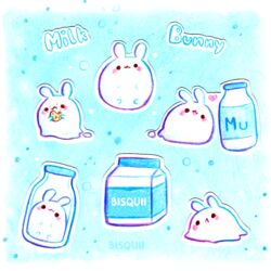  :&lt; :3 :d animal artist_name bisquii blush bubble chibi cookie eating food full_body heart holding holding_food jar milk mu open_mouth original rabbit see-through simple_background slug smile 