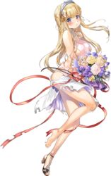  barefoot blonde_hair bouquet breasts double_bun dress female fletcher_(kancolle) fletcher_mk_ii_(kancolle) flower full_body hair_bun hair_ornament hair_ribbon hairband high_heels holding holding_bouquet kantai_collection large_breasts long_hair looking_to_the_side net official_alternate_costume official_art pout purple_eyes ribbon sandals shoes single_shoe skirt solo star_(symbol) star_hair_ornament tiara torn_clothes transparent_background veil white_skirt zeco 