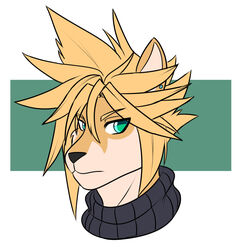  alternate_species anthro blonde_hair canid canine canis cloud_strife domestic_dog ear_piercing ear_ring final_fantasy final_fantasy_vii furrification green_eyes hair jwinkz male mammal piercing ring_piercing solo square_enix 