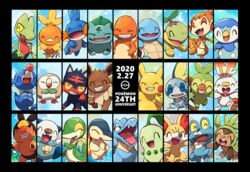  ambiguous_gender amphibian anthro avian beak bird black_body black_fur blue_body brown_body brown_fur bulbasaur charmander chespin chikorita chimchar closed_eyes cyndaquil eevee elemental_creature english_text felid fennekin feral fire flaming_tail flora_fauna froakie fur generation_1_pokemon generation_2_pokemon generation_3_pokemon generation_4_pokemon generation_5_pokemon generation_6_pokemon generation_7_pokemon generation_8_pokemon green_body grookey group hi_res litten makotoo mammal marine mudkip nintendo open_mouth orange_body orange_skin oshawott pikachu pinniped piplup plant pokemon pokemon_(species) popplio red_body red_fur reptile rodent rowlet scalie scorbunny simple_background smile snivy sobble squirtle starter_trio tail tepig text torchic totodile treecko turtwig white_body white_fur yellow_body yellow_fur 