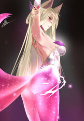  ahri_(league_of_legends) alilu-chan alternate_costume alternate_hair_color animal_ears arm_up armpits arms_up ass backless_outfit bad_deviantart_id bad_id bare_back bare_shoulders blonde_hair breasts derivative_work female fox_ears fox_girl fox_tail gold_trim hair_ornament half-closed_eyes highres large_breasts league_of_legends long_hair looking_at_viewer magical_girl parted_lips purple_eyes sideboob smile solo standing star_guardian_(league_of_legends) star_guardian_ahri tail 