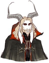  ancientbot anthro asgore_dreemurr beard boss_monster_(undertale) bovid cape caprine castlevania clothing dracula facial_hair fangs hi_res horn konami long_ears male mammal mature_anthro mature_male red_eyes simple_background solo teeth undertale undertale_(series) white_background 