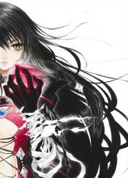  absurdres bandaged_arm bandages black_hair female highres inomata_mutsumi long_hair official_art photoshop_(medium) solo tales_of_(series) tales_of_berseria torn_clothes velvet_crowe yellow_eyes 