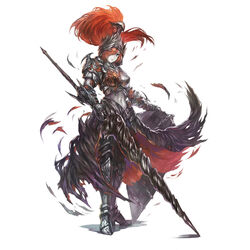  absurdres armor armored_boots boots breastplate corinne_(yoru_no_nai_kuni) covered_navel female full_body hair_over_one_eye helmet highres holding holding_polearm holding_weapon lance lion_head_(ornament) long_hair official_art pale_skin photoshop_(medium) plume polearm red_hair rondel shield simple_background solo standing warrior weapon white_background yoru_no_nai_kuni yoshiku_(oden-usagi) 