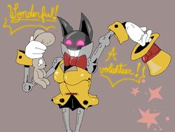  4:3 bow_(feature) bow_tie breasts clothing dialogue duo english_text female feral ghost_(artist) grin hat headgear headwear heavy_magician lagomorph leporid machine mammal pink_eyes rabbit robot rule_63 sega smile sonic_the_hedgehog_(series) text 