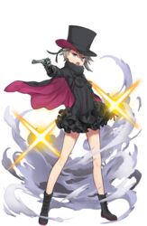  :o ange_(princess_principal) black_cape black_footwear black_gloves black_hat boots braid breasts cape female full_body gloves grey_hair gun handgun hat highres holding holding_gun holding_weapon looking_at_viewer official_art princess_principal princess_principal_game_of_mission revolver small_breasts solo standing top_hat transparent_background weapon webley-fosbery_automatic_revolver 