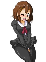  bad_id bad_pixiv_id brown_eyes brown_hair cosplay female hirasawa_yui k-on! nakagawa_rui one_eye_closed pantyhose school_uniform short_hair solo tenshi_na_konamaiki 