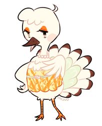  animal_crossing anthro avian beak bird blanche_(animal_crossing) clothing eyelashes feathers female gem jewelry looking_at_viewer necklace nintendo onisuu open_mouth ostrich pearl_(gem) ratite simple_background solo white_background white_body white_feathers 