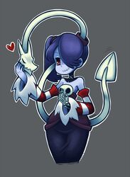  bad_id bad_pixiv_id blue_hair blue_skin colored_skin female gias-ex-machella grey_background leviathan_(skullgirls) object_through_head red_eyes simple_background skeletal_arm skullgirls squigly_(skullgirls) zombie 