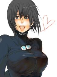  black_eyes black_hair bodysuit breasts female gantz gantz_suit happy large_breasts short_hair solo yamasaki_anzu 