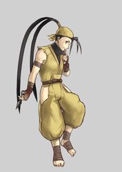  ankle_wrap antenna_hair bandages barefoot black_hair commentary_request female hip_vent ibuki_(street_fighter) knife korosuke1 ninja ponytail solo street_fighter street_fighter_iii_(series) street_fighter_iv_(series) toeless_legwear 