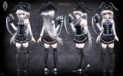  aeus anciel_(aeus) animal_ears boots commentary_request elbow_gloves female gloves highres hood hoodie long_hair necktie original rabbit_ears skirt thigh_boots thighhighs weapon white_hair zettai_ryouiki 