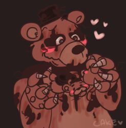  animatronic anthro bear blush bow_(feature) bow_tie clothing five_nights_at_freddy&#039;s five_nights_at_freddy&#039;s_4 freddles_(fnaf) good_parenting hat headgear headwear heart_symbol hi_res machine male mammal nightmare_freddy_(fnaf) robot scottgames source_request top_hat unknown_artist 