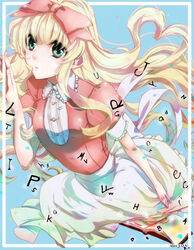  alice_(alice_sos) alice_sos blonde_hair commentary_request dress female green_eyes kmikan long_hair solo 