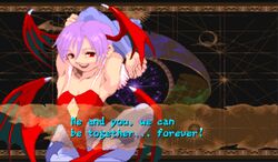  breasts cap capcom cleavage darkstalkers demon_girl flat_chest game lilith_aensland purple_hair red_eyes screencap smile spandex succubus vampire_(game) vampire_savior wings 