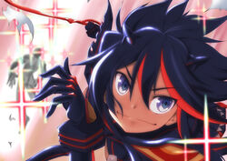  black_hair blue_eyes commentary_request da-mii female kill_la_kill matoi_ryuuko multicolored_hair red_hair scissor_blade_(kill_la_kill) senketsu short_hair solo two-tone_hair 