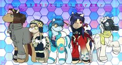  asian_clothing blue_hair clear_(dmmd) clothed clothing crossover cutie_mark dramatical_murder earth_pony east_asian_clothing english_text equid equine femboy feral gas_mask group hair hasbro horse japanese_clothing koujaku long_hair looking_at_viewer machine male mammal mask mink_(dmmd) my_little_pony nitro+chiral noiz_(dmmd) ponification pony ponypaws robot smile text what why 