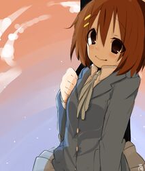  bad_id bad_pixiv_id brown_eyes brown_hair female guitar_case highres hirasawa_yui instrument_case k-on! natsu_(norari_kurari) sakuragaoka_high_school_uniform school_uniform short_hair solo 