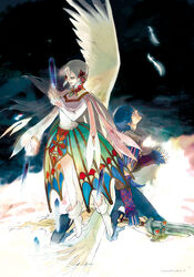  baten_kaitos blue_hair crystal crystals feathers kalas melodia white_hair wings 