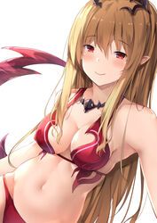  bad_id bad_pixiv_id bare_shoulders bikini blush breasts brown_hair closed_mouth collarbone commentary_request female granblue_fantasy hair_ornament half-closed_eyes light_smile long_hair looking_at_viewer lord_of_vermilion medium_breasts milia_(lord_of_vermilion) navel pointy_ears red_bikini sidelocks simple_background smile solo suzuame_yatsumi swimsuit upper_body very_long_hair white_background 