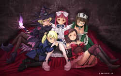  5girls apron bat belt blonde_hair blue_eyes blush boots bow breasts brown_hair bustier cape casper casper_(deathsmiles) cave_(developer) chains chains cleavage collar corset deathsmiles dress eyes follett follett_(deathsmiles) frills garter garters glasses gothic_lolita hair_ribbon hat highres legwear lolita_fashion magic mary_janes multiple_girls panties petticoat pink_hair red_eyes red_hair ribbon rosa rosa_(deathsmiles) sakura_(deathsmiles) shoes short_hair stockings thighhighs underwear upskirt windia windia_(deathsmiles) wings xbox_360 