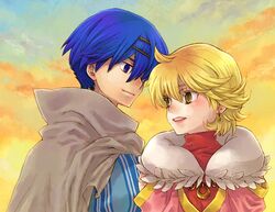  baten_kaitos blonde_hair blue_hair couple kalas sunset xelha 