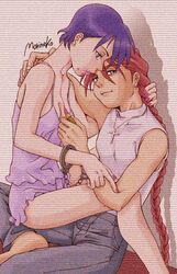  couple cuffs duo_maxwell gundam gundam_wing handcuffs hilde_schbeiker lowres 