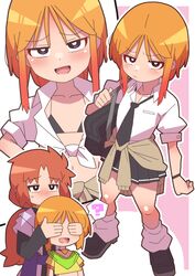  3girls absurdres bright_pupils brown_hair covering_another&#039;s_eyes elpeo_puru gundam gundam_unicorn gundam_zz hair_between_eyes highres marida_cruz multiple_girls multiple_views onimaru_(onimal7802) orange_hair puru_two short_hair sidelocks white_pupils 