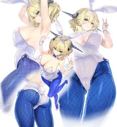  animal_ears armpits arms_up ass blonde_hair blue_eyes blue_pantyhose braid breasts cameltoe colorado_(kancolle) commentary_request crown_braid fake_animal_ears fake_tail female fishnet_pantyhose fishnets headgear high_heels highleg highleg_leotard kantai_collection kiyama_satoshi large_breasts leotard looking_at_viewer multiple_views pantyhose playboy_bunny rabbit_ears rabbit_tail short_hair tail v white_background white_footwear white_leotard white_wrist_cuffs wrist_cuffs 