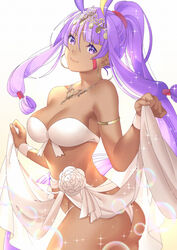  akapug621 ass bad_id bad_pixiv_id bikini breasts dark-skinned_female dark_skin earrings facial_mark fate/grand_order fate_(series) female hoop_earrings jewelry long_hair necklace nitocris_(fate) nitocris_(swimsuit_assassin)_(fate) nitocris_(swimsuit_assassin)_(third_ascension)_(fate) ponytail purple_eyes purple_hair smile sparkle swimsuit tiara very_long_hair white_bikini 