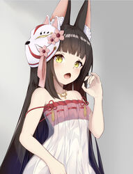  animal_ear_fluff animal_ears azur_lane bare_shoulders black_hair blunt_bangs blush bra breasts camisole collarbone commentary_request diamond_mouth fellatio_gesture female fox_ears fox_mask grey_background hair_ornament long_hair looking_at_viewer mask mask_on_head midriff nagato_(azur_lane) nagato_(great_fox&#039;s_respite)_(azur_lane) navel official_alternate_costume open_mouth oral_invitation ponta_(velmar) red_bra see-through sidelocks sitting small_breasts solo strap_slip underwear upper_body very_long_hair yellow_eyes 