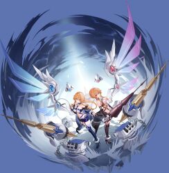  2girls absurdres ankle_cuffs artist_request azur_lane back-to-back bare_shoulders blue_cape blue_gemstone blue_skirt blush boots braid braided_ponytail breasts cape chains closed_eyes date_a_live drill_hair energy_wings expression_chart expressionless feet_out_of_frame full_body gem hair_between_eyes high_heel_boots high_heels highres holding holding_polearm holding_weapon large_breasts light_smile lightning long_hair mechanical_wings medium_breasts medium_hair micro_shorts microskirt multiple_girls navel non-web_source official_art polearm pout purple_shorts red_gemstone rigging ship_turret short_hair_with_long_locks shorts siblings sisters skirt smile spear stomach thigh_boots thighs twin_drills twins very_long_hair weapon wings wrist_cuffs yamai_kaguya yamai_kaguya_(spirit) yamai_yuzuru yamai_yuzuru_(spirit) 