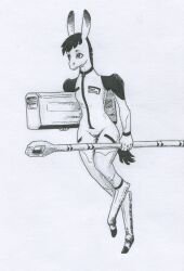  adeptus-monitus anthro clothed clothed_anthro clothing container female holding_container holding_object hooves mane smile solo tail unguligrade walking 