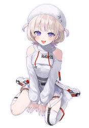  absurdres beret blonde_hair breasts clothing_cutout commentary_request female hat highres hololive hololive_dev_is leotard looking_at_viewer multicolored_hair nail_polish pleated_skirt purple_eyes purple_hair purple_nails shirakabamoga shoes short_hair shoulder_cutout shrug_(clothing) single_thighhigh sitting skirt small_breasts solo streaked_hair thighhighs todoroki_hajime todoroki_hajime_(regloss_uniform) virtual_youtuber wariza white_leotard white_shoes white_shrug white_skirt white_thighhighs 
