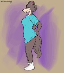  2026 animated anthro beastars belly big_belly blue_clothing blue_nose blue_shirt blue_t-shirt blue_topwear canid canine canis clothed clothing digital_drawing_(artwork) digital_media_(artwork) english_description female fetal_movement footwear fur grey_body grey_fur hi_res huge_belly humanoid_hands hyper hyper_belly hyper_pregnancy juno_(beastars) looking_down looking_down_at_belly looking_down_at_self mammal mayternity mayternity_2026 navel navel_popping no_shoes obscureaccretion outie_navel panties pantsless pregnant pregnant_anthro pregnant_female red_clothing red_panties red_underwear sequence shirt socks solo standing t-shirt topwear underwear white_clothing white_footwear white_socks wolf worried 