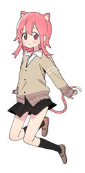  :&lt; absurdres animal_ears black_skirt black_socks blush bural_chingu cardigan cat_ears cat_girl cat_tail commentary extra_ears female full_body highres korean_commentary lee_ji-eun loafers looking_at_viewer luke_(dydansgur) pink_eyes pink_hair pleated_skirt school_uniform shoes short_hair short_hair_with_long_locks simple_background skirt socks solo tail white_background 