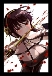  :p bad_id bad_pixiv_id black_dress black_gloves black_hair blood blood_on_face breasts cleavage collarbone commentary_request dagger dress earrings female fingerless_gloves flower from_side fujiwara_aoi gloves gold gold_earrings gold_hairband hair_flower hair_ornament hairband highres holding holding_dagger holding_knife holding_weapon jewelry knife large_breasts licking licking_weapon lips long_hair multi-strapped_dress outside_border pendant petals red_eyes rose sidelocks sleeveless sleeveless_dress solo spy_x_family thorns tongue tongue_out weapon yor_briar 