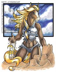  anthro beach clothing cybercat equid equine female horse low_res mammal pose sand seaside simple_background solo swimwear 