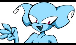  5:3 alien animated blue_body blue_skin earthbound_(series) female giygas looking_at_viewer low_res morphine_(artist) nintendo not_furry red_eyes rule_63 short_playtime solo thumbnail 