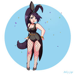  animal_ears artist_name bangle bare_arms bare_shoulders black_footwear black_hairband black_leotard bracelet breasts choker circle cleavage coattails collarbone commentary_request confetti dragon_quest dragon_quest_xi fake_animal_ears female fishnet_pantyhose fishnets full_body gold_trim hairband heart heart_choker high_ponytail highres jellyjigs jewelry legs leotard long_hair looking_at_viewer martina_(dq11) oerba_yun_fang open_mouth pantyhose pink_choker playboy_bunny purple_eyes purple_hair rabbit_ears solo standing unaligned_ears very_long_hair 