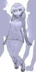  2018 absurd_res biped breasts chinstrap_penguin_(kemono_friends) clothed clothing digital_drawing_(artwork) digital_media_(artwork) dress eyebrow_through_hair eyebrows faceless_character faceless_female female footwear front_view frown full-length_portrait fully_clothed greyscale group hair hi_res human human_only ibityuttyu japanese kemono_friends knock-kneed legwear long_hair looking_at_viewer mammal medium_breasts monochrome not_furry panties portrait shoes silhouette simple_background socks solo_focus translucent translucent_hair underwear white_background 