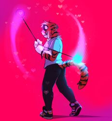  2019 anthro biped clothed clothing digital_media_(artwork) felid footwear fur hair hi_res male mammal nitani orange_body orange_fur pantherine shaded shoes simple_background solo standing striped_body striped_fur stripes ticer tiger white_hair 