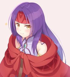  closed_mouth commentary_request female fire_emblem fire_emblem:_path_of_radiance fire_emblem:_radiant_dawn headband long_hair purple_hair red_headband sanaki_kirsch_altina shiyo_yoyoyo simple_background smile solo upper_body yellow_eyes 