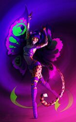  5:8 5_fingers anthro cheetah clothed clothing digital_media_(artwork) farex felid feline female fingers green_eyes hair hi_res looking_at_viewer mammal midriff navel neotheta purple_hair smile solo standing tail 