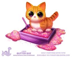  2017 ambiguous_gender digital_media_(artwork) digital_painting_(artwork) domestic_cat felid feline felis feral fur glitter humor litter_box mammal orange_body orange_fur piper_thibodeau pun simple_background solo text url visual_pun white_background white_body white_fur yellow_eyes 