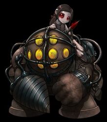  big_daddy big_daddy_(bioshock) bioshock chibi female girl little_sister little_sister_(bioshock) little_sisters lowres 