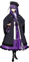  amanohokosaka_mei blazblue dress female full_body hands_on_own_hips hat higuchi_konomi long_hair purple_eyes purple_hair solo transparent_background xblaze xblaze_code:_embryo 